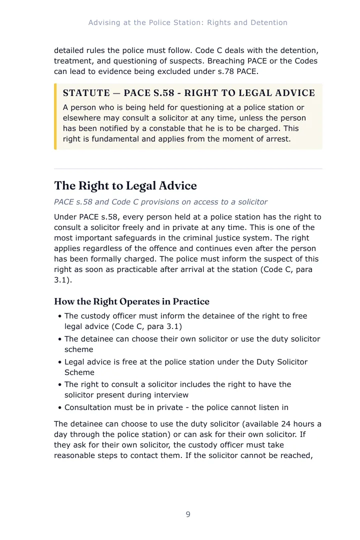 A notes page from Chapter 1 of the Criminal Law and Practice study guide with a statute extract box set inside the text